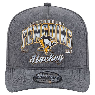 Men's New Era Charcoal Pittsburgh Penguins Throwback Washed A-Frame Pre-Curved 9FIFTY Snapback Hat