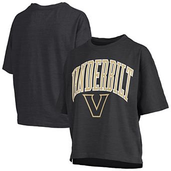 Women's Pressbox Black Vanderbilt Commodores Nelson Arch Over Logo Waist Length Oversized Slub T-Shirt