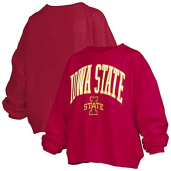 Women's Pressbox Cardinal Iowa State Cyclones Janise Arch Over Logo Waist Length Oversized Pullover Sweatshirt