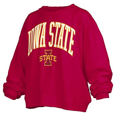 Women's Pressbox Cardinal Iowa State Cyclones Janise Arch Over Logo Waist Length Oversized Pullover Sweatshirt