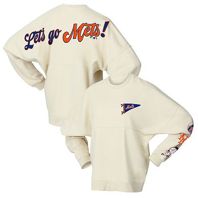 Women's Fanatics Tan New York Mets Pennant Flag Branded Fleece Pullover Sweatshirt