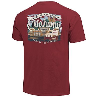 Women's Crimson Oklahoma Sooners Comfort Colors Campus Scene Drawing Script T-Shirt