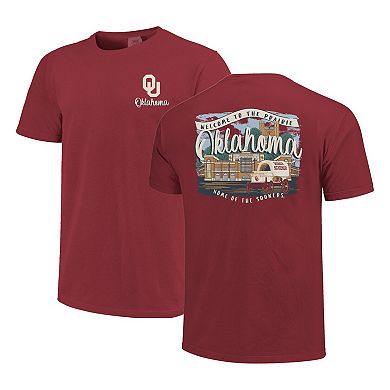 Women's Crimson Oklahoma Sooners Comfort Colors Campus Scene Drawing Script T-Shirt