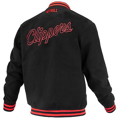 Unisex FISLL Black LA Clippers Logoman Shadow Collection Full-Snap Varsity Jacket
