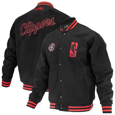 Unisex FISLL Black LA Clippers Logoman Shadow Collection Full-Snap Varsity Jacket