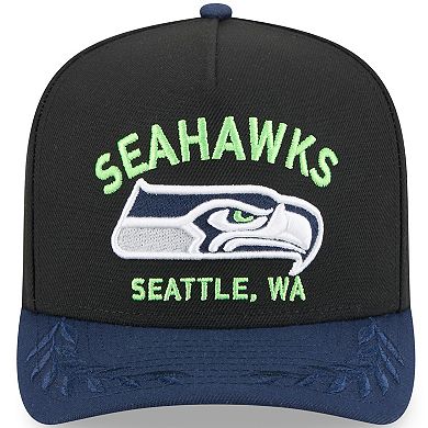 Men's New Era Black/College Navy Seattle Seahawks 2025 NFL Draft A-Frame 9FIFTY Snapback Hat