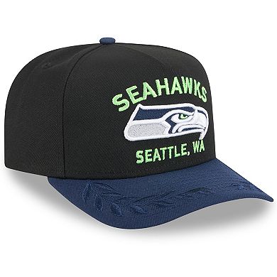 Men's New Era Black/College Navy Seattle Seahawks 2025 NFL Draft A-Frame 9FIFTY Snapback Hat