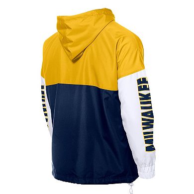 Men's�New Era Navy/Gold Milwaukee Brewers Color Block Full-Zip Hoodie Windbreaker