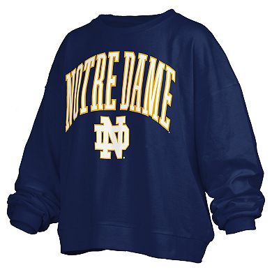 Women's Pressbox Navy Notre Dame Fighting Irish Janise Arch Over Logo Waist Length Oversized Pullover Sweatshirt