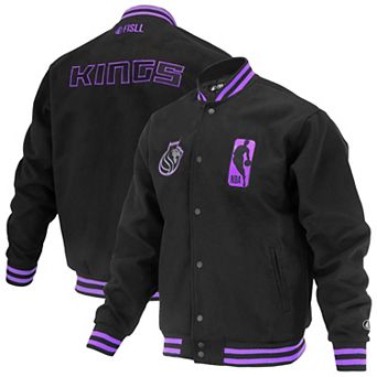 Unisex FISLL Black Sacramento Kings Logoman Shadow Collection Full-Snap Varsity Jacket