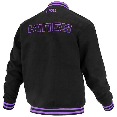 Unisex FISLL Black Sacramento Kings Logoman Shadow Collection Full-Snap Varsity Jacket