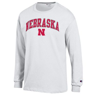 Men's Champion White Nebraska Huskers Arch Over Logo Long Sleeve T-Shirt