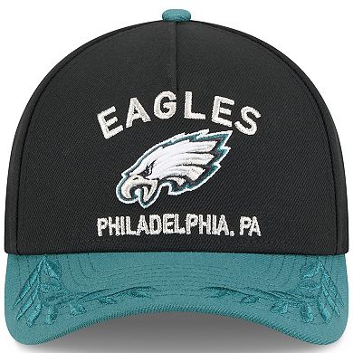 Men's New Era Black/Midnight Green Philadelphia Eagles 2025 NFL Draft 9FORTY A-Frame M-Crown Adjustable Hat