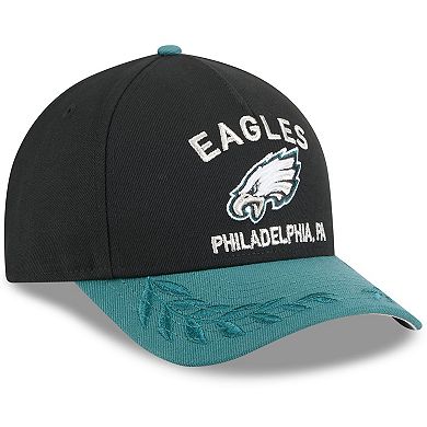 Men's New Era Black/Midnight Green Philadelphia Eagles 2025 NFL Draft 9FORTY A-Frame M-Crown Adjustable Hat