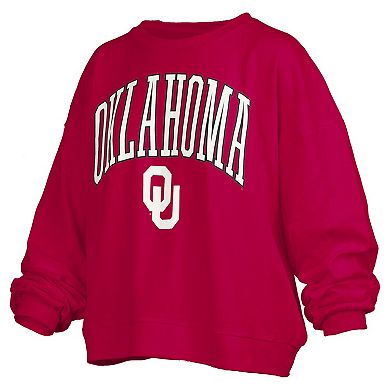 Women's Pressbox Crimson Oklahoma Sooners Janise Arch Over Logo Waist Length Oversized Pullover Sweatshirt