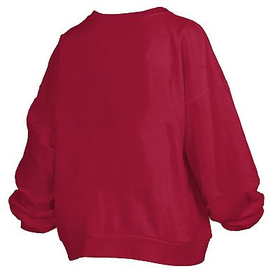 Women's Pressbox Crimson Oklahoma Sooners Janise Arch Over Logo Waist Length Oversized Pullover Sweatshirt