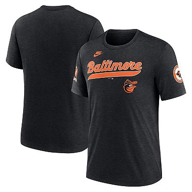 Men's Nike Heather Black Baltimore Orioles Cooperstown Collection Eras Tri-Blend T-Shirt