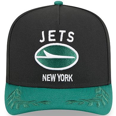 Youth New Era Black/Green New York Jets 2025 NFL Draft A-Frame 9FIFTY Snapback Hat