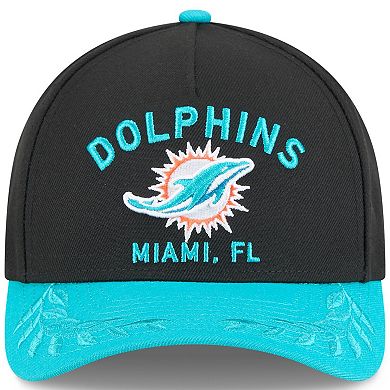 Men's New Era Black/Aqua Miami Dolphins 2025 NFL Draft 9FORTY A-Frame M-Crown Adjustable Hat