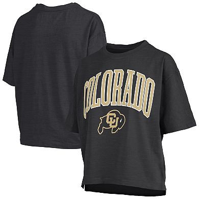 Women's Pressbox Black Colorado Buffaloes Nelson Arch Over Logo Waist Length Oversized Slub T-Shirt
