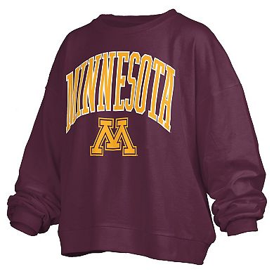 Women's Pressbox Maroon Minnesota Golden Gophers Janise Arch Over Logo Waist Length Oversized Pullover Sweatshirt