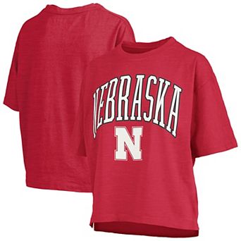 Women's Pressbox Scarlet Nebraska Huskers Nelson Arch Over Logo Waist Length Oversized Slub T-Shirt