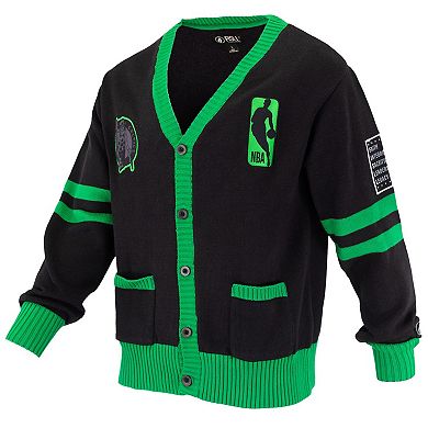 Unisex FISLL Black Boston Celtics Logoman Shadow Collection Full-Button Cardigan Sweater