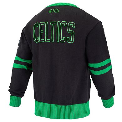 Unisex FISLL Black Boston Celtics Logoman Shadow Collection Full-Button Cardigan Sweater