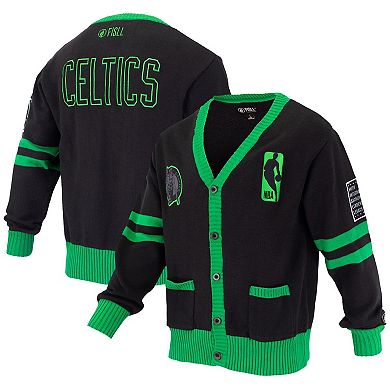 Unisex FISLL Black Boston Celtics Logoman Shadow Collection Full-Button Cardigan Sweater