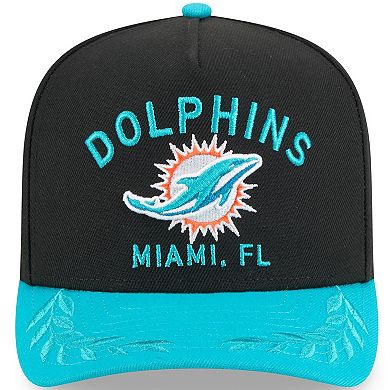 Men's New Era Black/Aqua Miami Dolphins 2025 NFL Draft A-Frame 9FIFTY Snapback Hat