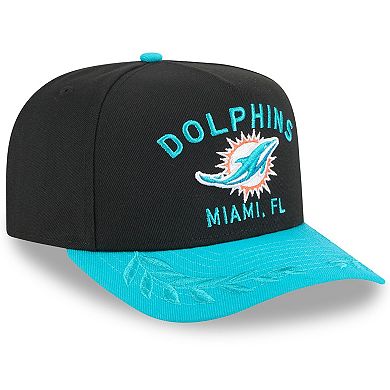 Men's New Era Black/Aqua Miami Dolphins 2025 NFL Draft A-Frame 9FIFTY Snapback Hat