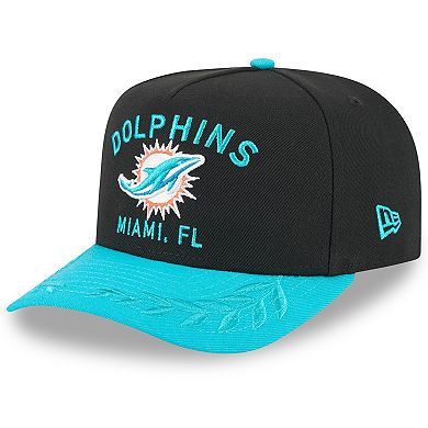 Men's New Era Black/Aqua Miami Dolphins 2025 NFL Draft A-Frame 9FIFTY Snapback Hat