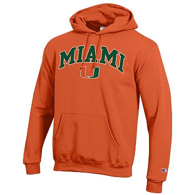 Men's Champion Orange Miami Hurricanes Arch Over Logo Pullover Hoodie