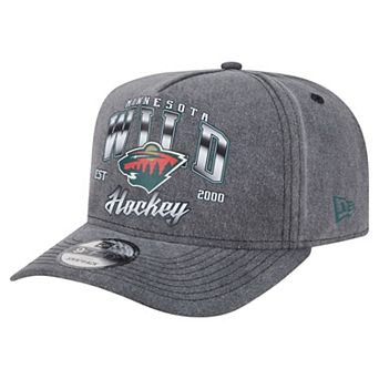 Men's New Era Charcoal Minnesota Wild Throwback Washed A-Frame Pre-Curved 9FIFTY Snapback Hat
