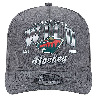 Men's New Era Charcoal Minnesota Wild Throwback Washed A-Frame Pre-Curved 9FIFTY Snapback Hat