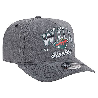 Men's New Era Charcoal Minnesota Wild Throwback Washed A-Frame Pre-Curved 9FIFTY Snapback Hat