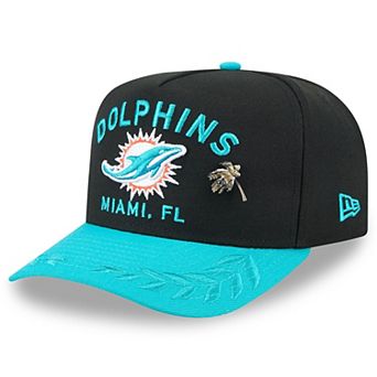 Men's New Era Black/Aqua Miami Dolphins 2025 NFL Draft On Stage A-Frame 59FIFTY Fitted Hat