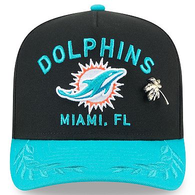 Men's New Era Black/Aqua Miami Dolphins 2025 NFL Draft On Stage A-Frame 59FIFTY Fitted Hat