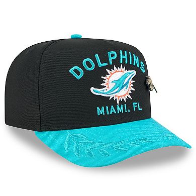 Men's New Era Black/Aqua Miami Dolphins 2025 NFL Draft On Stage A-Frame 59FIFTY Fitted Hat