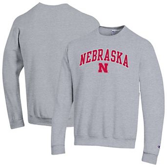 Men's Champion Heather Gray Nebraska Huskers Arch Over Logo Pullover Sweatshirt