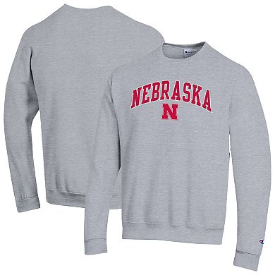 Men's Champion Heather Gray Nebraska Huskers Arch Over Logo Pullover Sweatshirt