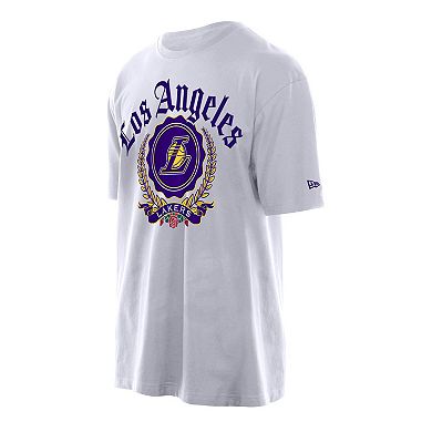 Men's New Era White Los Angeles Lakers Throwback Prep Oversized T-Shirt