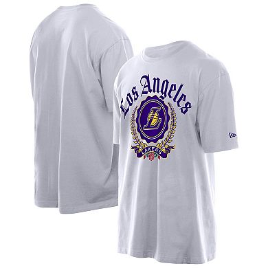 Men's New Era White Los Angeles Lakers Throwback Prep Oversized T-Shirt