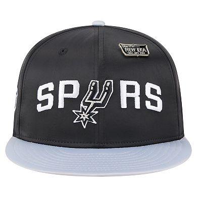 Men's New Era Black/Silver San Antonio Spurs Throwback Satin Vintage Pin Two-Tone 59FIFTY Fitted Hat