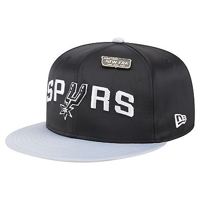Men's New Era Black/Silver San Antonio Spurs Throwback Satin Vintage Pin Two-Tone 59FIFTY Fitted Hat
