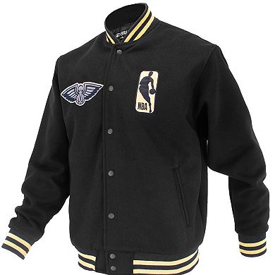 Unisex FISLL Black New Orleans Pelicans Logoman Shadow Collection Full-Snap Varsity Jacket