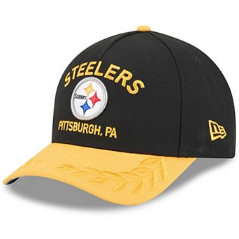 Men's New Era Black/Gold Pittsburgh Steelers 2025 NFL Draft 9FORTY A-Frame M-Crown Adjustable Hat