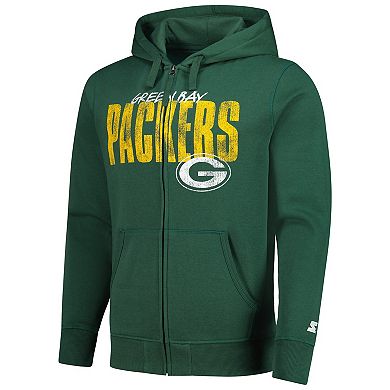 Men's Starter Green Green Bay Packers Distressed Classic Full-Zip Hoodie