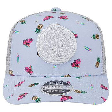 Men's New Era Light Blue/Gray Dallas Mavericks Adventure Aloha Pattern 9SEVENTY Stretch-Snap Hat