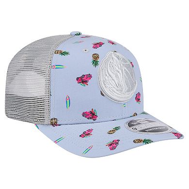 Men's New Era Light Blue/Gray Dallas Mavericks Adventure Aloha Pattern 9SEVENTY Stretch-Snap Hat